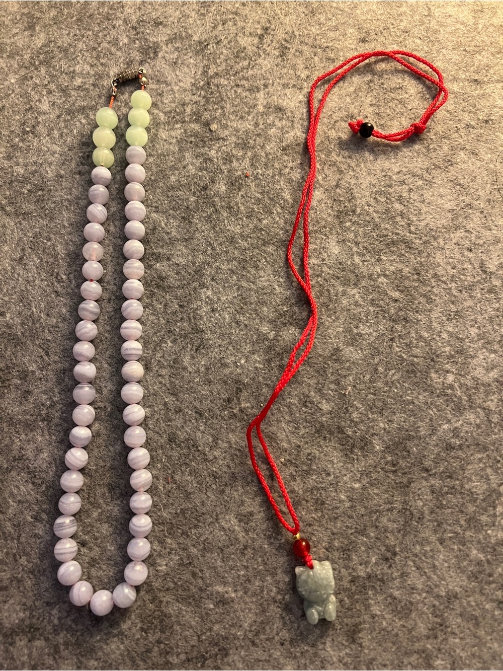 Hello kitty Jade Pendant with Red Cord adjustable &Lavender Jade Beaded Necklace